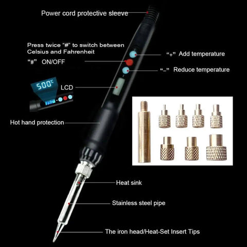 Vertical Heat Press Insert Tool With 210mm Insertion Height Heat Set Tips For M2 To M8 soldering iron and brass knurled nuts