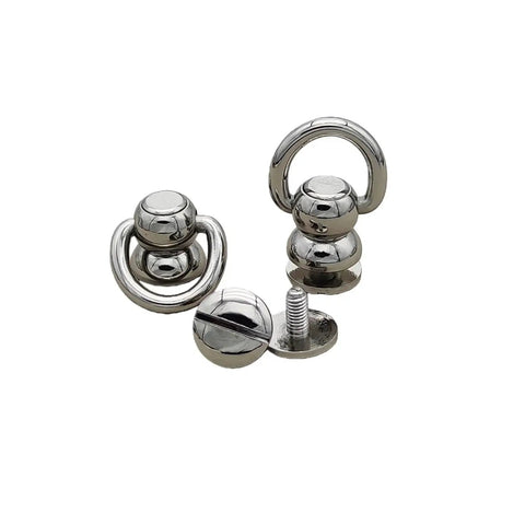 Solid Brass Ball Studs 6 Pack 360 Degree Rotating Leather Rivets With D Ring And Chicago Screw Back Heavy Duty, shiny silver finish