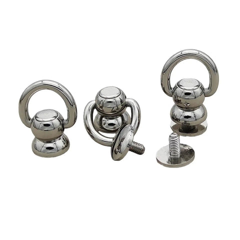 Solid Brass Ball Studs 6 Pack 360 Degree Rotating Leather Rivets With D Ring And Chicago Screw Back, shiny silver finish