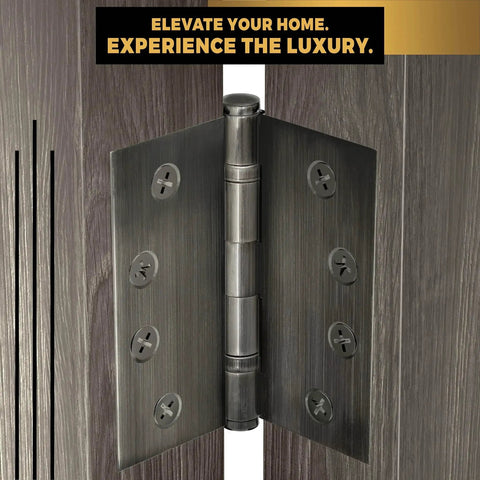 Solid Brass Door Hinge With Ball Bearing Mechanism Polished Pewter Finish 4x4 Inch Heavy Duty Hinge Set of 3 on wooden door
