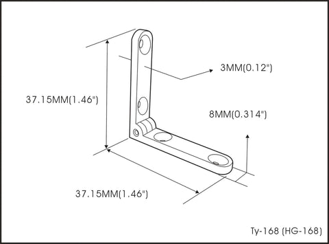 Diagram of Solid Brass Heavy Duty Jewelry Box Side Rail Hinge Set showing measurements including 37.15mm height and 3mm width.