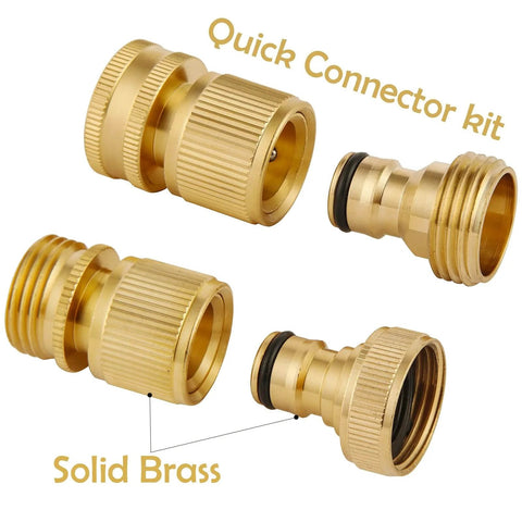 Solid Brass Garden Hose Quick Connect Kit Three Quarter Inch GHT Threads, Five Piece Set With Three Male And Two Female Connectors