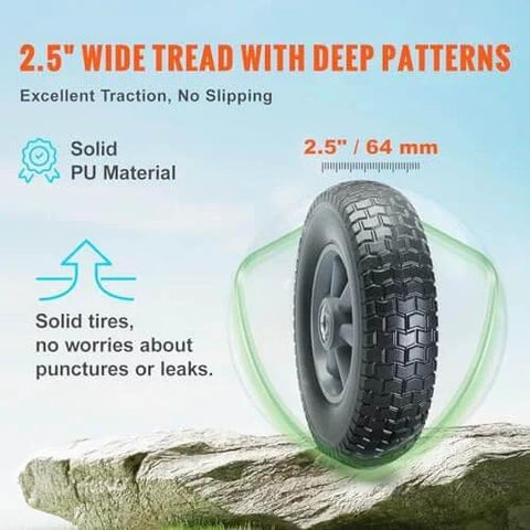 ✝️ (2-pack) 10" x 2.5" solid rubber tire wheels showing wide tread pattern and excellent traction details