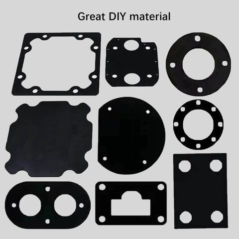 Shapes cut from Solid Rubber Sheet Roll 1/8 Inch Thick 12x12 Inch With Adhesive Backing for DIY and flooring protection