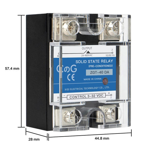 Solid State Relay SSR 40DA DC to AC Input 3 to 32 V DC Output 24 to 480 V AC 40 Amp Single Phase with plastic cover
