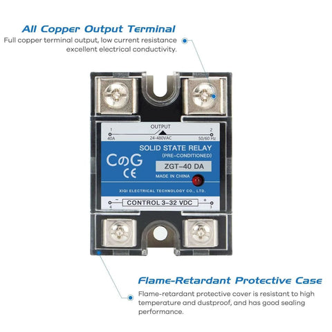 Solid State Relay SSR 40DA DC to AC Input 3 to 32 V DC Output 24 to 480 V AC 40 Amp Single Phase With Copper Terminals