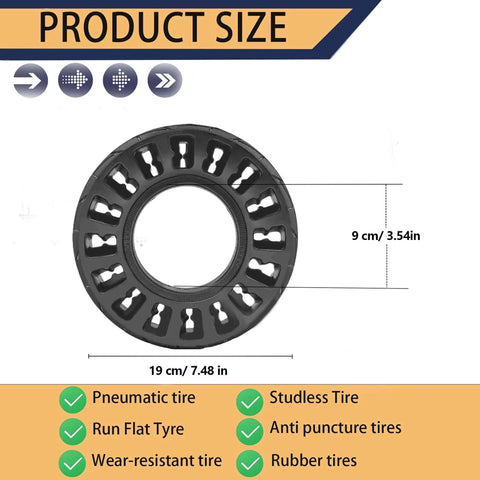 Dimensions of 200x50 Solid Tire, shown with features like anti-puncture and wear resistance.