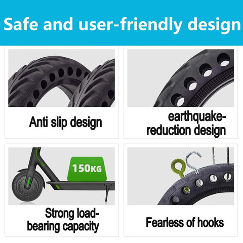 Solid Tires 8.5x2 Inches for Electric Scooter, feature details like anti-slip and load-bearing design, 50/75-6.1 Replacement Wheels