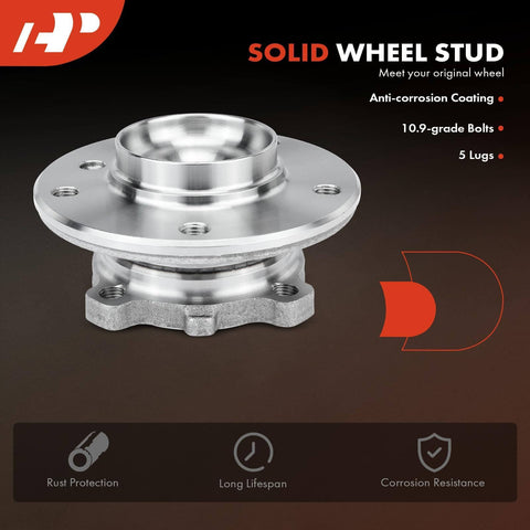 Metal wheel hub assembly with anti-corrosion coating, showing 5 lugs and 10.9 grade bolts against a black background.