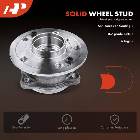 Close-up of solid wheel stud with anti-corrosion coating, 5 lug holes, and 10.9-grade bolts, fits original wheel design.