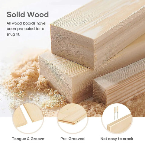 Close-up of solid wood boards, pre-cut for snug fit with tongue & groove, used in 40x84 Inch Sliding Barn Wood Door Slab With 7Ft Hardware Kit.