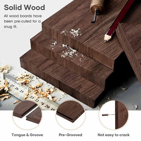 Close-up of 36x80 Inch Sliding Barn Wood Door Slab With 6.6ft Hardware Kit And Handle In Coffee Finish showing solid wood boards.