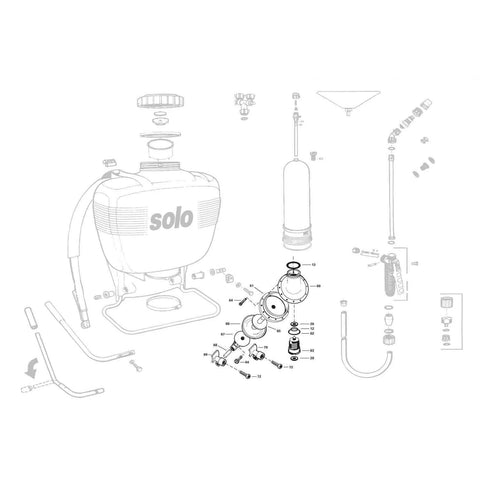 Diagram of Solo Piston Pump and Cylinder - Diaphragm Pump with labeled components and assembly instructions.
