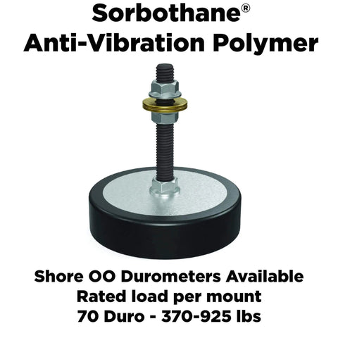 Experience vibration-free operation with Sorbothane anti vibration leveling mounts for 3/8-16 threaded connections.