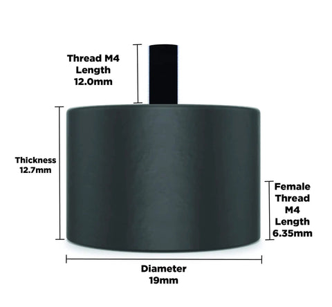 Front view of Sorbothane Vibration Stud Mount Set Male Female M4 12 7mm Height 19mm Diameter 70 Durometer Four Pack