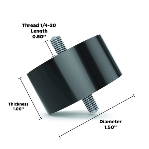Side view of Sorbothane Vibration Stud Mount for 1/4-20 Threads Male to Male 1 Inch High by 1.5 Inch Diameter 50 Durometer