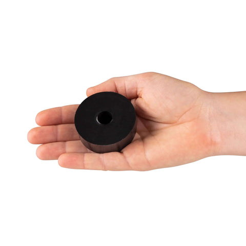 Experience superior anti-vibration and leveling with Sorbothane mounts that absorb shock for millions of cycles, shown in hand