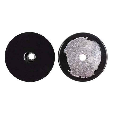 Experience vibration-free operation with Sorbothane anti vibration leveling mounts, black discs, 3.5 inch diameter visible.