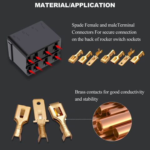 Image showing 150Pcs 6.3Mm Spade Connectors Kit Quick Splice Crimp Terminals Non Insulated For 16 Or 14 Gauge Wire with brass contacts.