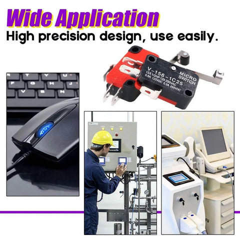 SPDT Lead Limit Switch With Long Roller Lever, Heavy Duty 15A 125/250VAC showcased with various industrial applications