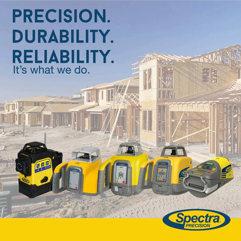 Spectra Precision LL300N-4 Self-Leveling Rotary Laser Kit displayed with construction site in background