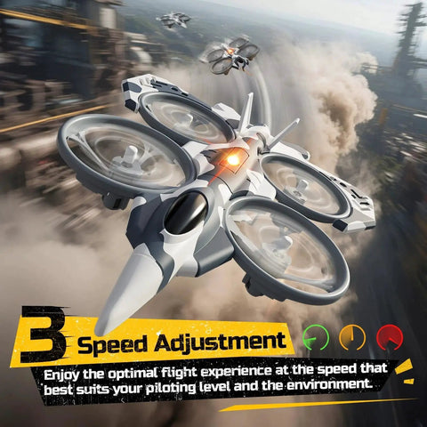 HT15 Dual-Mode RC Drone For Kids Air And Land Mini Toy Helicopter flying with 3 speed adjustment in urban setting