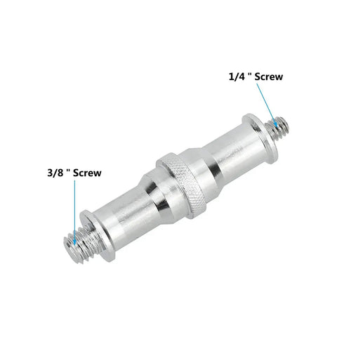 1/4 Inch To 3/8 Inch Male Thread Converter Adapter Spigot Set for Studio Lighting Accessories, showing dual-ended metal threads.