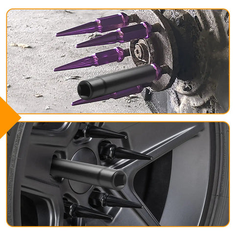 Spiked Lug Nut Socket Key 19mm Hex Replacement Tool For M14x1.5 M14x2.0 9/16-18 1/2-20 M12x1.5 And M12x1.25 Lug Nuts installed on wheel