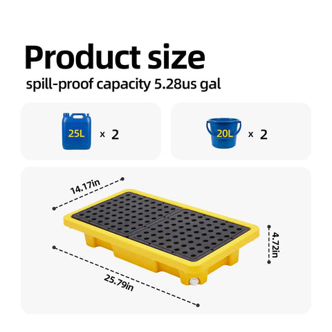 Spill Containment Pallet Set For Two Drums With Drain Outlet, Heavy Duty Plastic Platform That Holds Up To 2000 Lbs, 26x14.7x4.7 in.