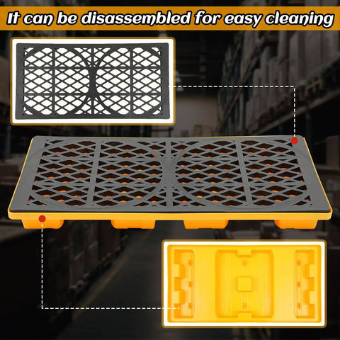 Spill Containment Platform For Industrial Use Plastic Containment Tray With Grating And Drain Outlet Heavy Duty Pallet Stackable
