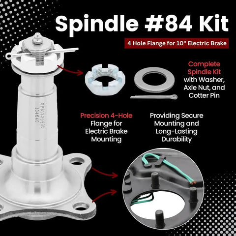 Heavy Duty 3,500 Lb Trailer Axle Kit With Spindle 84 Ten Inch Hub Drum 5 On 4.5 Inch Bolt Pattern shown with spindle components