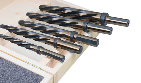 Pro Grade HSS Car Reamer Set With Spiral Flute, 5 Piece, Gold Oxide Finish, Straight Shank Reamers With Stop Collar, in box.