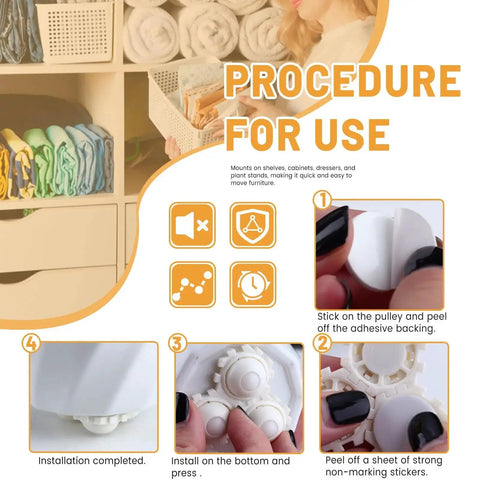 Instructions for installing Splicable Mini Caster Wheels 24 Pieces With 360 Degree Swivel And Self Adhesive Stick On Sliders.