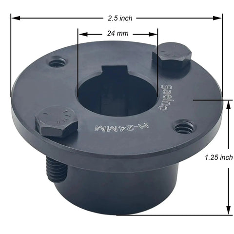 H Style 24mm Split Taper Bushing For Pulleys And Sheaves, carbon steel with 24 mm bore, keyseat 8x3.3, black oxidized finish