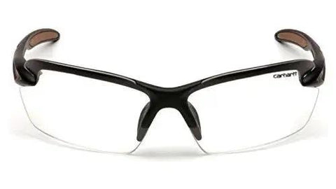 Front view of Spokane Lightweight Half Frame Safety Glasses With Clear Lenses UVA UVB with a flexible nosepiece and black frame