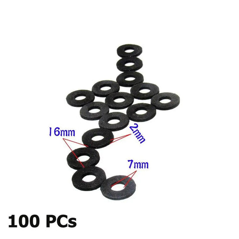 100 Pack Sponge Pad Foam Gasket Sound Insulation Spacers For Car Door Trim Panel Retainers And Bumper Fasteners Shockproof Washers 16x7x2 Mm Protect Against Scratches And Vibration Noise For Your Ride, showing black round pads with 16mm, 7mm, and 2mm measurements.