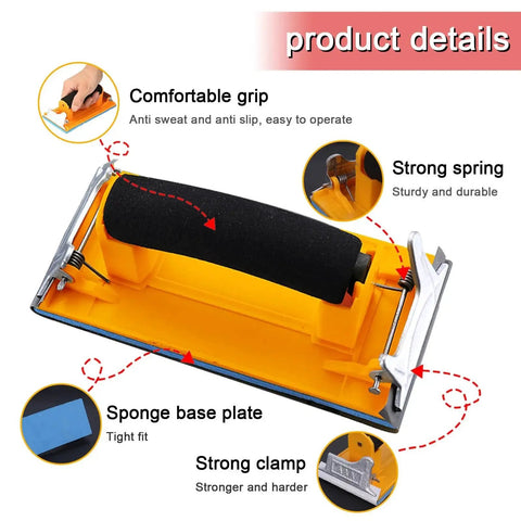 Detailed illustration of Sponge Handled Sandpaper Holder With 36 Grits 120 To 3000 For Dry Wet Sanding showing features