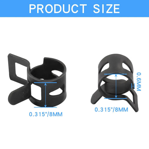 Product size for 50 Pack 8mm ID Spring Band Clamps For Fuel Hose, Air Tube And Water Line, Garage Ready, Rugged Metal Clamps