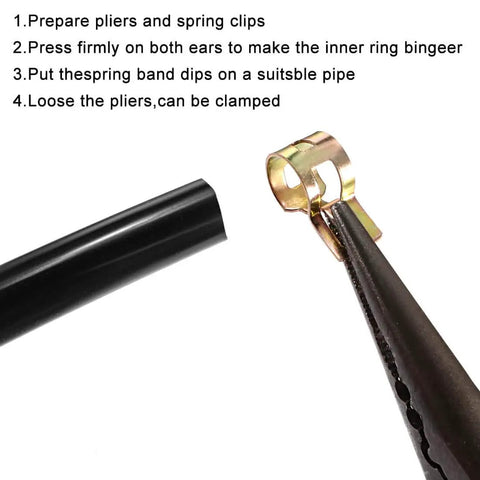 Pliers installing 11mm Spring Band Hose Clamp For Fuel Lines And Silicone Vacuum Hoses, Low Pressure Air Clip With Seven Sixteenth Inch Inner Diameter
