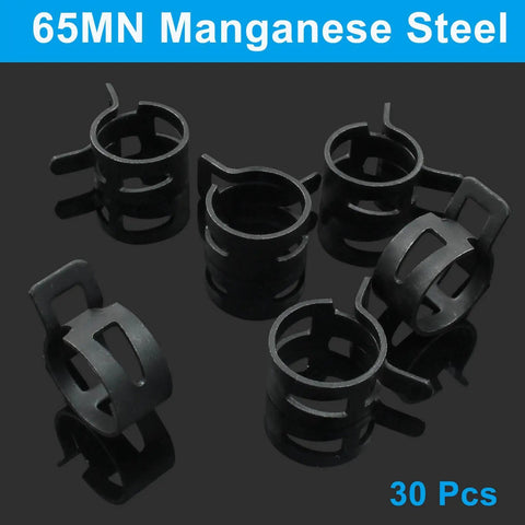 Set Of 30 Heavy Duty Spring Band Hose Clamps 16mm Inner Diameter Fits 16 point 2 To 17 point 9mm Outer Diameter For Air Hose Water Pipe Fuel Line And Vacuum Hose Black Workhorse Grade Durable 65Mn Steel