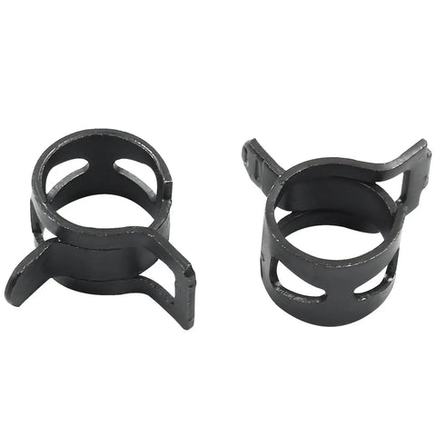 Front view of Twenty Pack 3/8 Inch Inner Diameter Spring Band Hose Clamps, 9.7mm Band Width, Black Finish, with durable steel construction.
