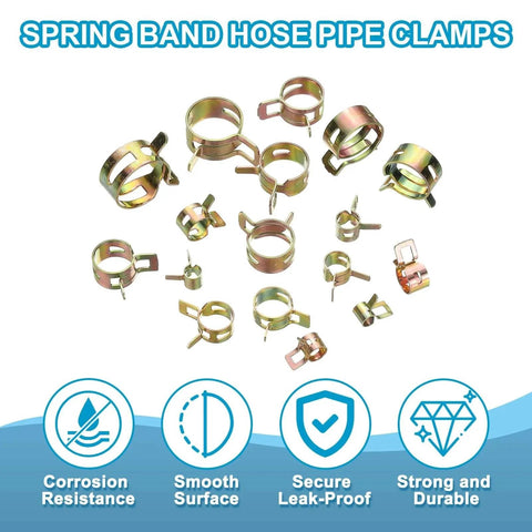 Spring Band Hose Clamps For 7-8.2 Mm OD Hose 50 Pack Corrosion-Resistant 65Mn Steel Vacuum Constant Tension Band Clips Gold