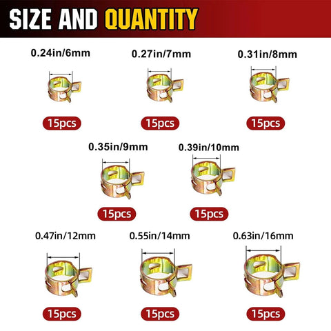90Pcs 6 To 16 Millimeter Spring Band Hose Clamps Assortment Kit Galvanized Carbon Steel Vacuum Hose Clips Constant Tension Clamps