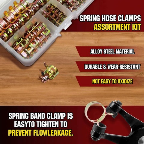 90Pcs 6 To 16 Millimeter Spring Band Hose Clamps Assortment Kit Galvanized Carbon Steel Vacuum Hose Clips with storage case and pliers