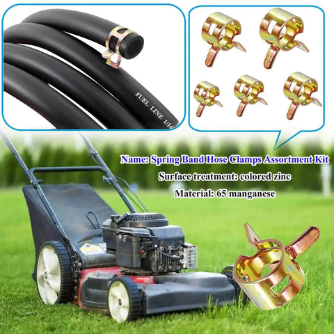 150 Pcs Spring Band Hose Clamps Assortment Kit with lawn mower and fuel line