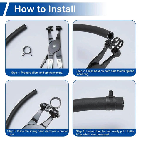 Installation steps for Sixty Piece Spring Band Hose Clamp Set With 12mm Inner Diameter And 0.47 Inch Range For Fuel Line Water Pipe And Air Tube Applications Made From High Quality 65MN Spring Steel With Dacromet Coating For Corrosion Resistance.