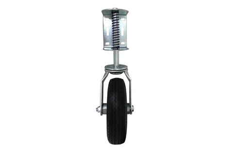 Heavy Duty Flat Free Spring Gate Caster With Universal Mount Eight Inch Wheel 220 Pound Load Capacity front view