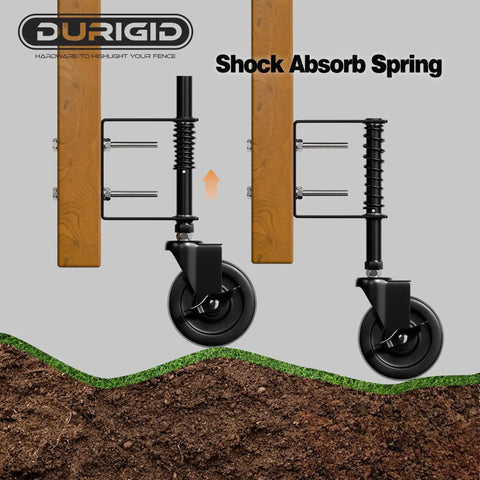 Spring Loaded Gate Wheel 200 Lb Capacity For Wooden Fence Gates Side Break Caster Wheel Durable PP Material Outdoor Gate Wheel For Gates Prevents Sagging And Improves Gate Alignment installed on fence