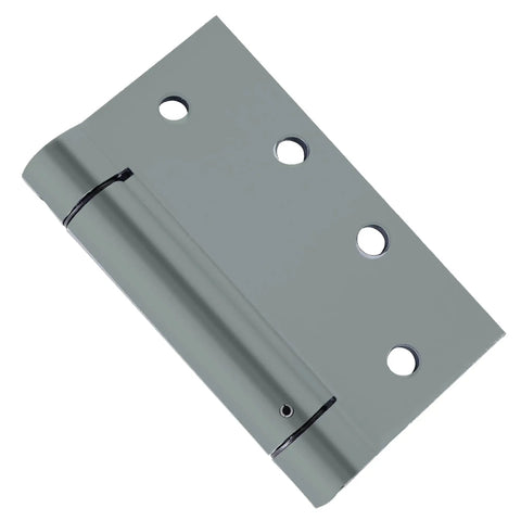 Self Closing Slim Spring Hinges Four And A Half Inch By Four And A Half Inch, close-up of gray prime-coated hinge for metal or wood doors