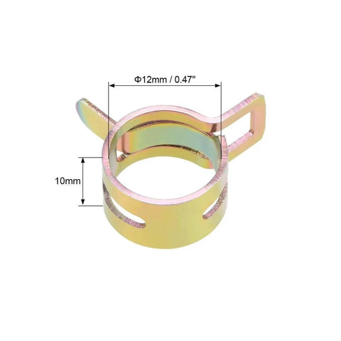 Spring Band Type Hose Clamp 12mm Inner Diameter Fits 12.5-13.2mm Outer Diameter Hose 65Mn Steel Zinc Plated Wear Resistant Corrosion Resistant 50 Pieces